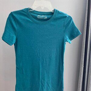 Eddie Bauer Women's Short-Sleeve Teal Blue T-Shirt - Solid